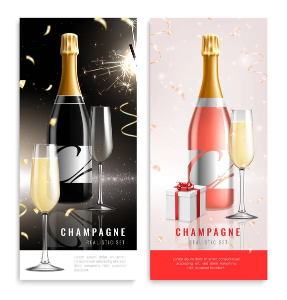 Set di banner realistici verticali Champagne — Vettoriale Stock