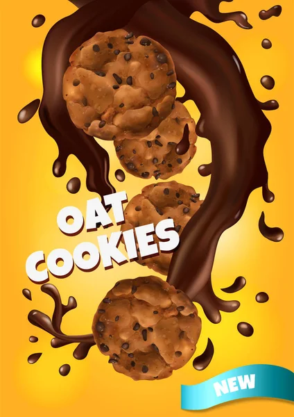 Cartaz de biscoitos de aveia realista — Vetor de Stock
