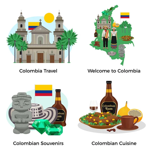 Kolombiya Turizmi Simgeler Belirlendi — Stok Vektör