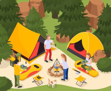 Orman Kampı Isometric Kompozisyonu