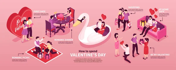 Citas Composición isométrica de San Valentín — Vector de stock