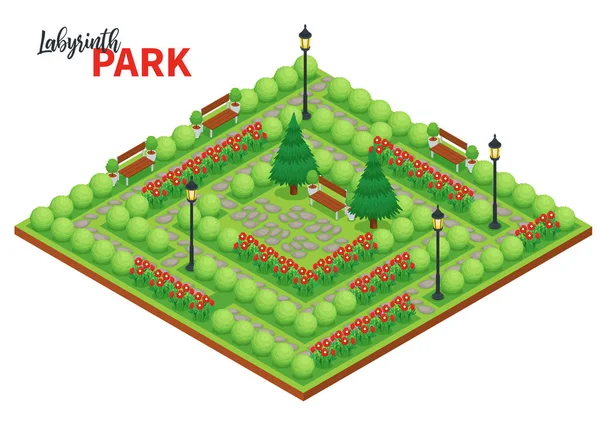 Labyrinth isometrische Zusammensetzung des Parks — Stockvektor
