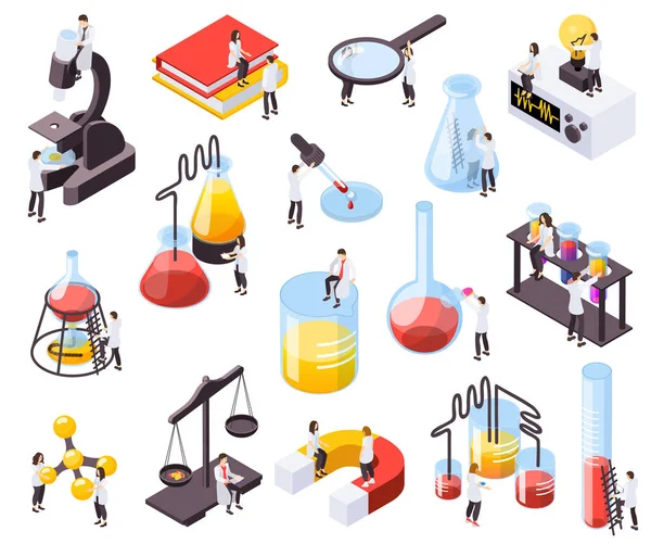 Isometrische Symbole im Wissenschaftslabor — Stockvektor