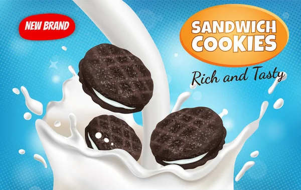 Cartaz de biscoitos sanduíche realista — Vetor de Stock