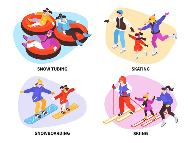 Winter Activities Compositions Set — Stock Vector