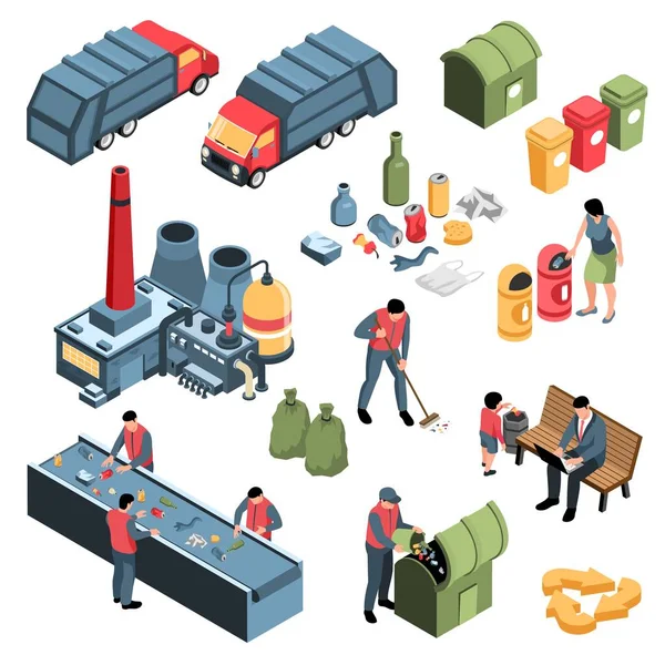 Isometric Garbage Recycling Set — Stock vektor