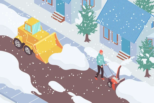 Snow Removal Isometric Illustration — Stock Vector