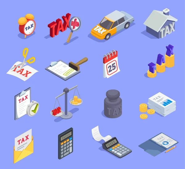 Taxes Accounting Isometric Icons — Stock vektor