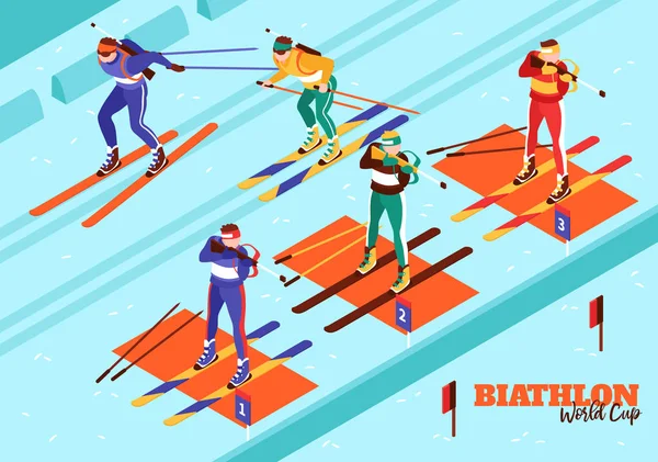 Komposisi Isometrik Biathlon - Stok Vektor