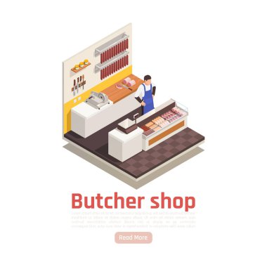 Kasap Dükkanı Isometric Kompozisyon 
