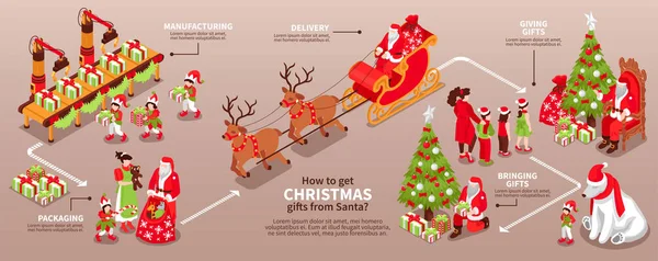 Infográficos isométricos do Papai Noel — Vetor de Stock