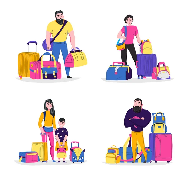Seyahat Çantaları Kavram Simgeleri Ayarlandı — Stok Vektör
