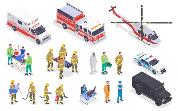 Service d'urgence Ensemble isométrique — Image vectorielle