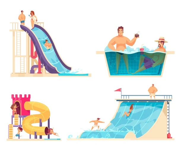 Aqua Park Concept Compositions — Stock Vector