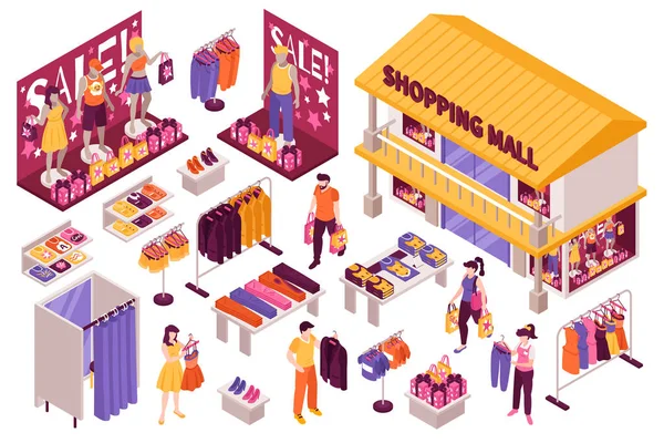 Clothing Store Isometric Set — Stock Vector