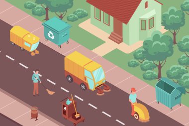 Temizleme Sokakları Isometric Illustration