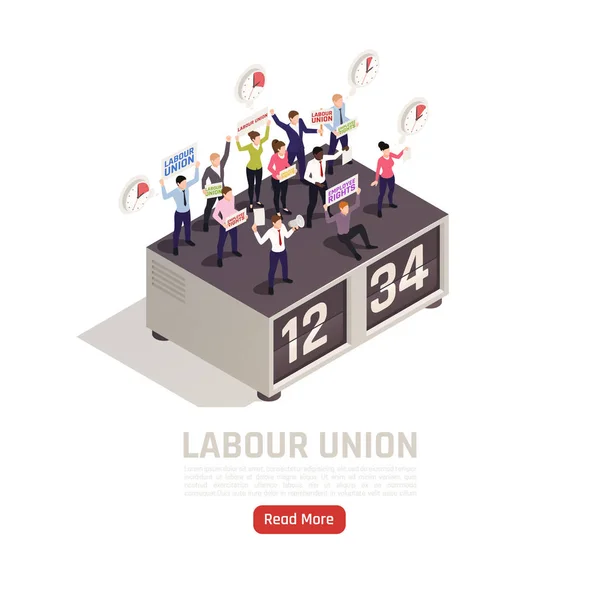 Labor Union Strike Isometric Composition - Stok Vektor