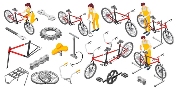 Servicio de bicicletas Set isométrico — Archivo Imágenes Vectoriales