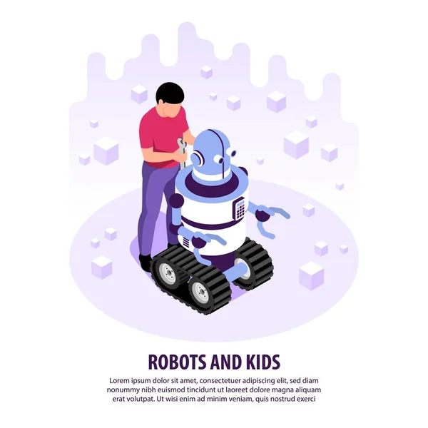 有机器人背景的孩子 — 图库矢量图片