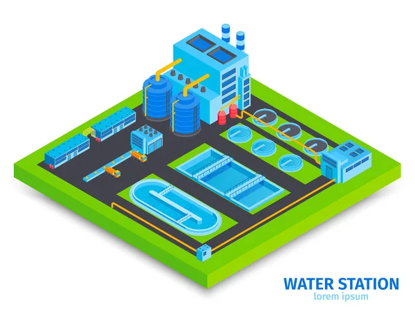 Composición isométrica de la estación de agua — Vector de stock