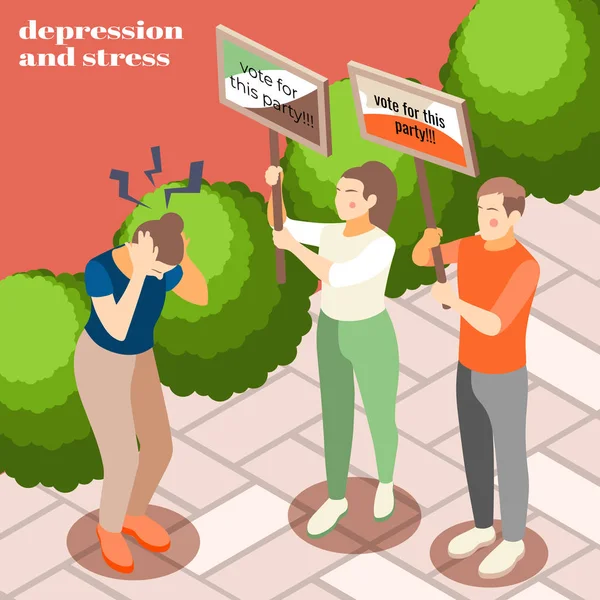 Depresyon Stresi Isometric Arkaplan — Stok Vektör