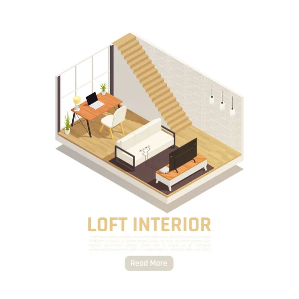Loft Interior Vista isométrica — Vector de stock