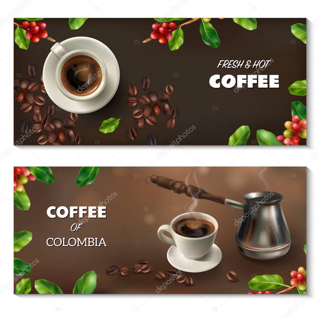 Realistic Coffee Banner Set