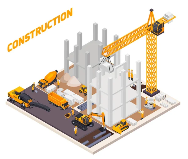 Road Construction Isometric Composition — Stock Vector