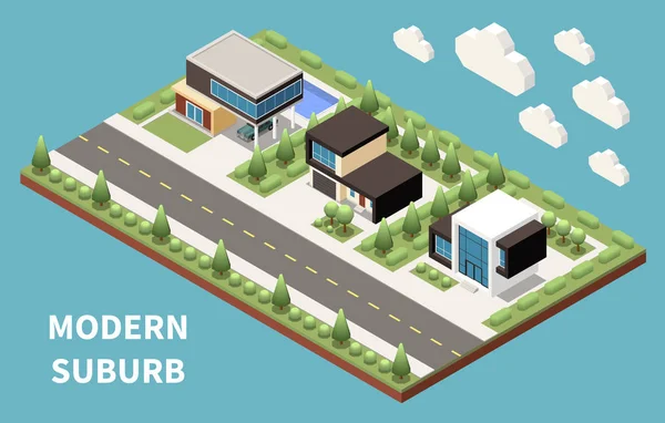 Fondo isométrico moderno de los suburbios — Archivo Imágenes Vectoriales