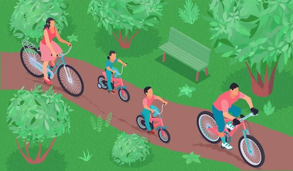 Deportes Familia Montar en bicicleta — Vector de stock