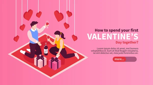 Valentines Day Isometric Banner — Stock Vector