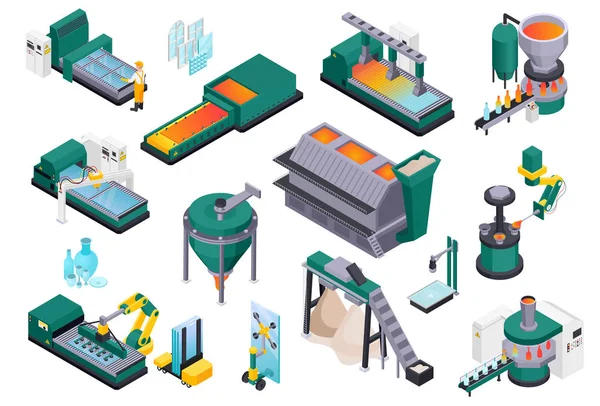 Coleção isométrica de produção de vidro —  Vetores de Stock