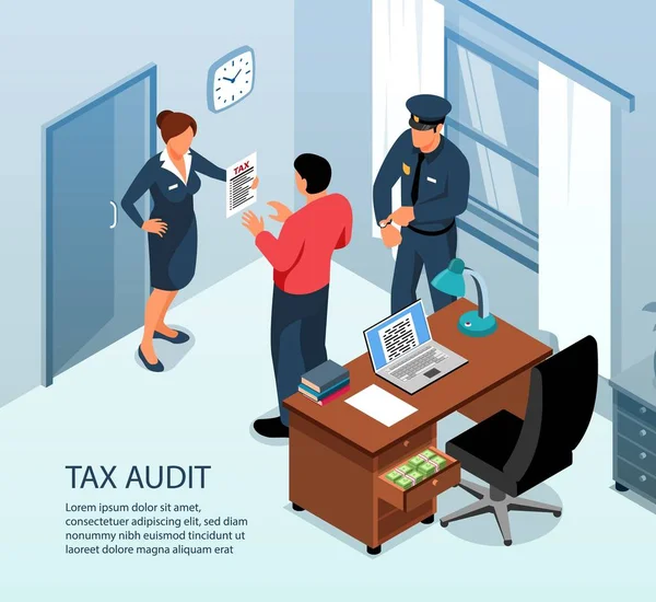 Tax Audit Isometric Composition — Stock Vector