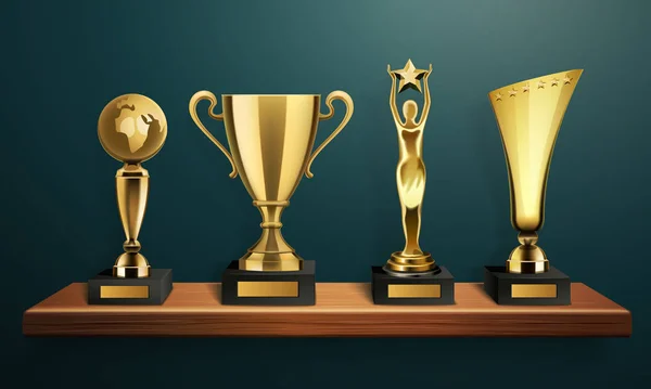 Composição realista do quadro do troféu —  Vetores de Stock