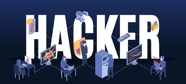 Izometrické kompozice textu hackeru — Stockový vektor