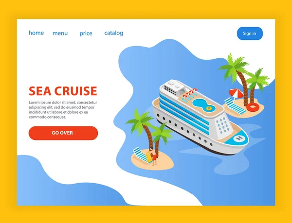 Sea Cruise Isometric Landing Page — Stock Vector