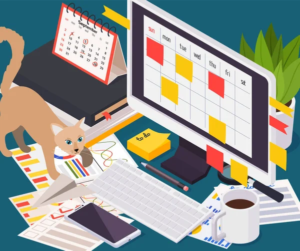 Time Management Planning Schedule Isometric Colored Composition — 스톡 벡터