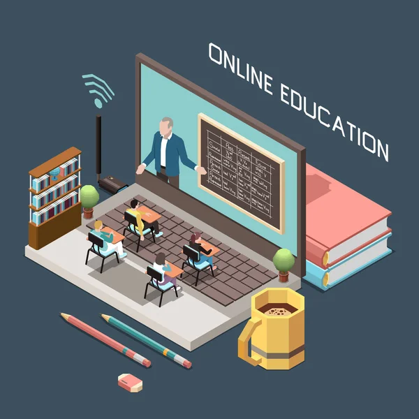 Online Education Isometric Design Concept — Stock Vector