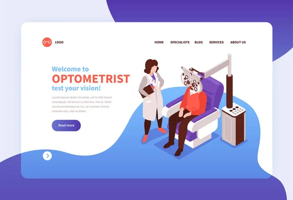Banner del sitio web del optometrista isométrico — Vector de stock