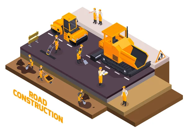 Conjunto de ícones de construção de estradas isométricas isoladas —  Vetores de Stock