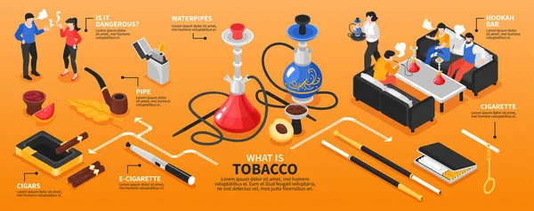 Produtos Isométricos do Tabaco Infográficos — Vetor de Stock