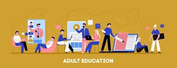 Banner de educación de adultos en línea — Vector de stock