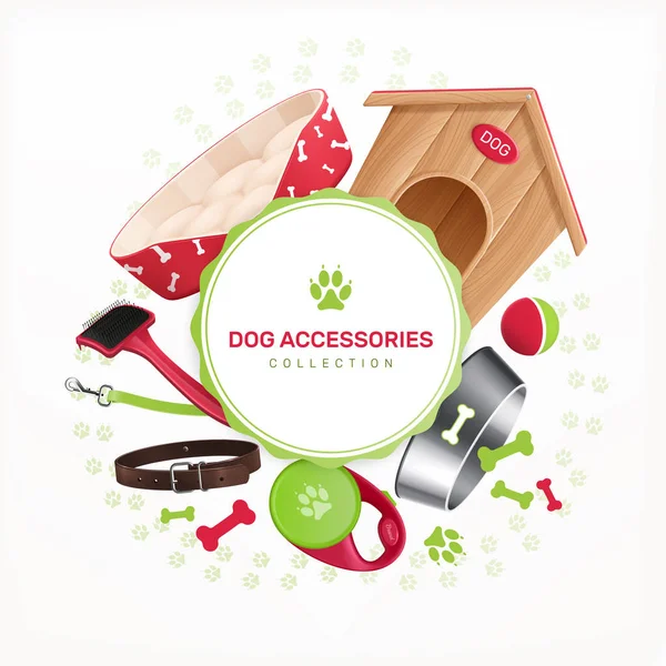 Bingkai Bundar Dekoratif Dog Accessories - Stok Vektor