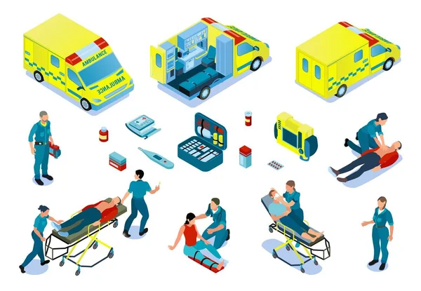 Ambulance Car Isometric Set — ストックベクタ