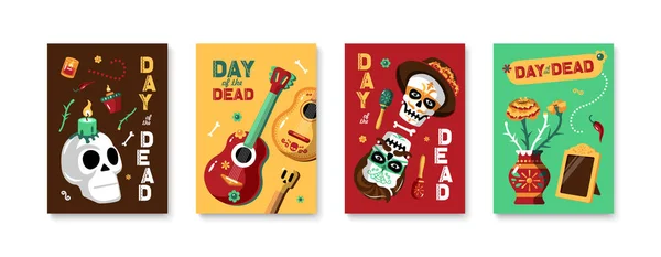 Day Of Dead Four Colored Posters — 스톡 벡터