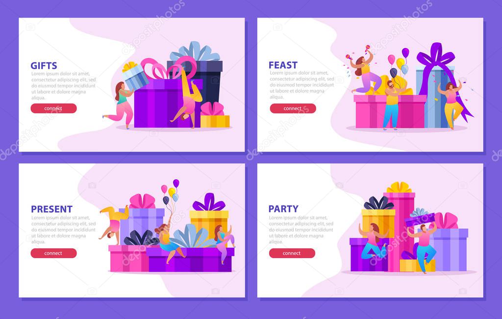 Gifts Flat Backgrounds Set