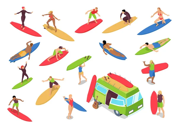 Sörf İzotrik Seti — Stok Vektör