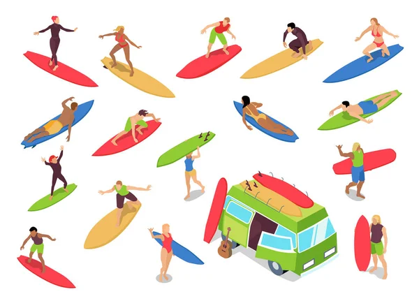 Surfen Isometrische set — Stockvector