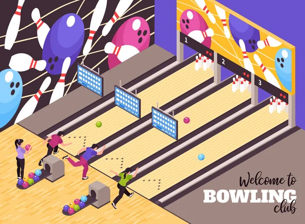Bowling Club Isometrisk affisch — Stock vektor