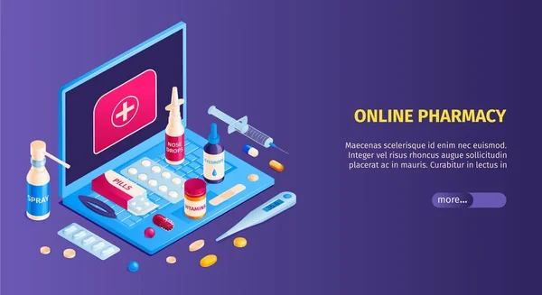 Bandiera isometrica della farmacia online — Vettoriale Stock